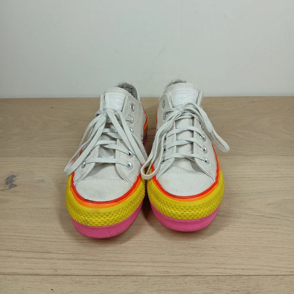 Converse Chuck Taylor Sneakers Kids 5 Rainbow Platform Cream